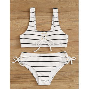 Striped High Waist Bikini Set