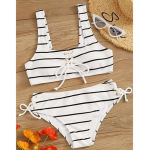 Striped High Waist Bikini Set