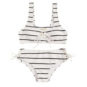 Striped High Waist Bikini Set