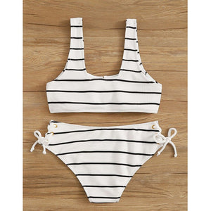 Striped High Waist Bikini Set